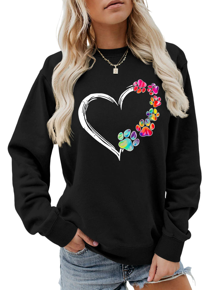 Damen Sweatshirt mit kreativem Pfotenherz-Design Drune