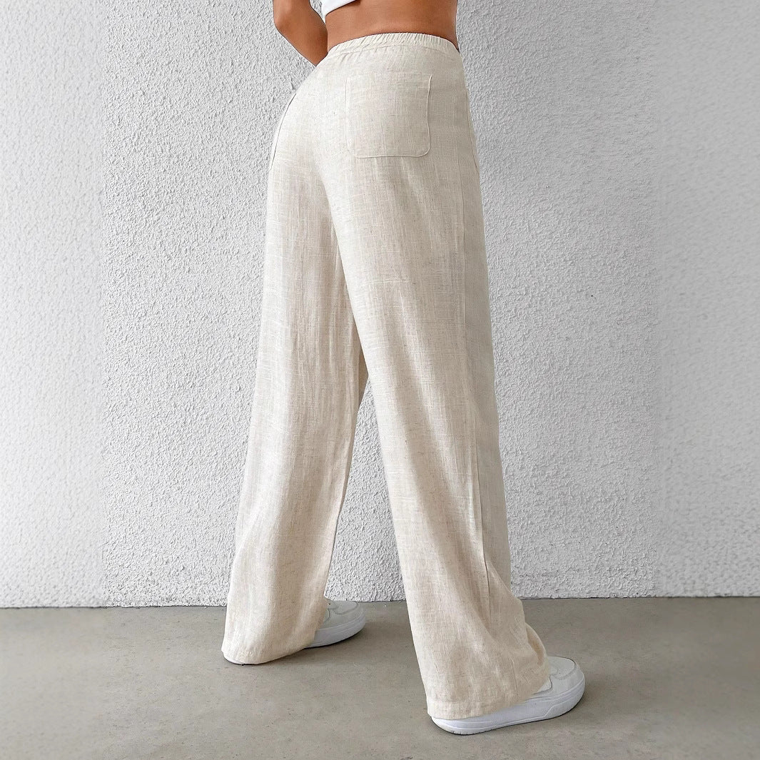 Damen weite Leinenhose mit elastischem Bund und praktischen Taschen Drune
