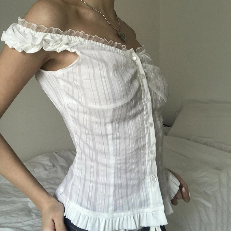 Damen Off-Shoulder Bluse mit Rüschensaum Drune