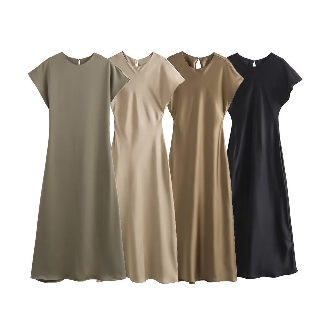 Damen elegantes Maxikleid mit fließendem Schnitt und modernem V-Ausschnitt Drune
