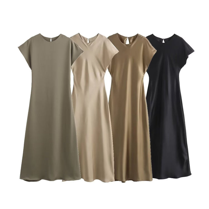 Damen elegantes Maxikleid mit fließendem Schnitt und modernem V-Ausschnitt Drune