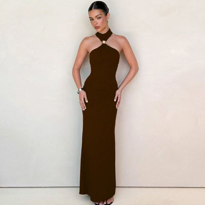 Damen Elegantes Maxikleid mit schickem Halterneck und figurbetonter Silhouette Drune