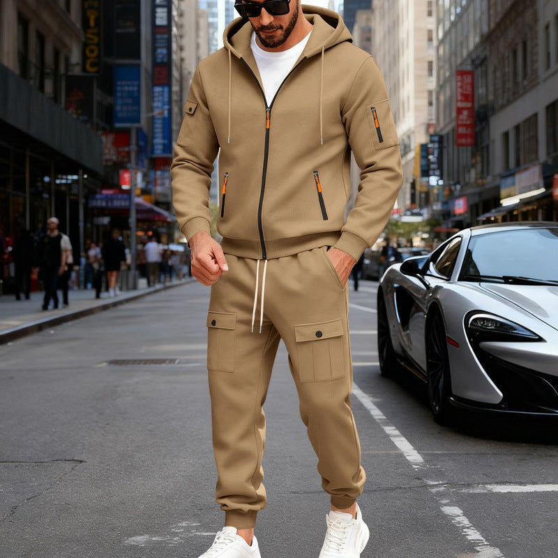 Herren nan urbaner Kapuzen-Jogginganzug aus Baumwollmix mit Cargo-Taschen und funktionalen Reißverschlüssen Drune