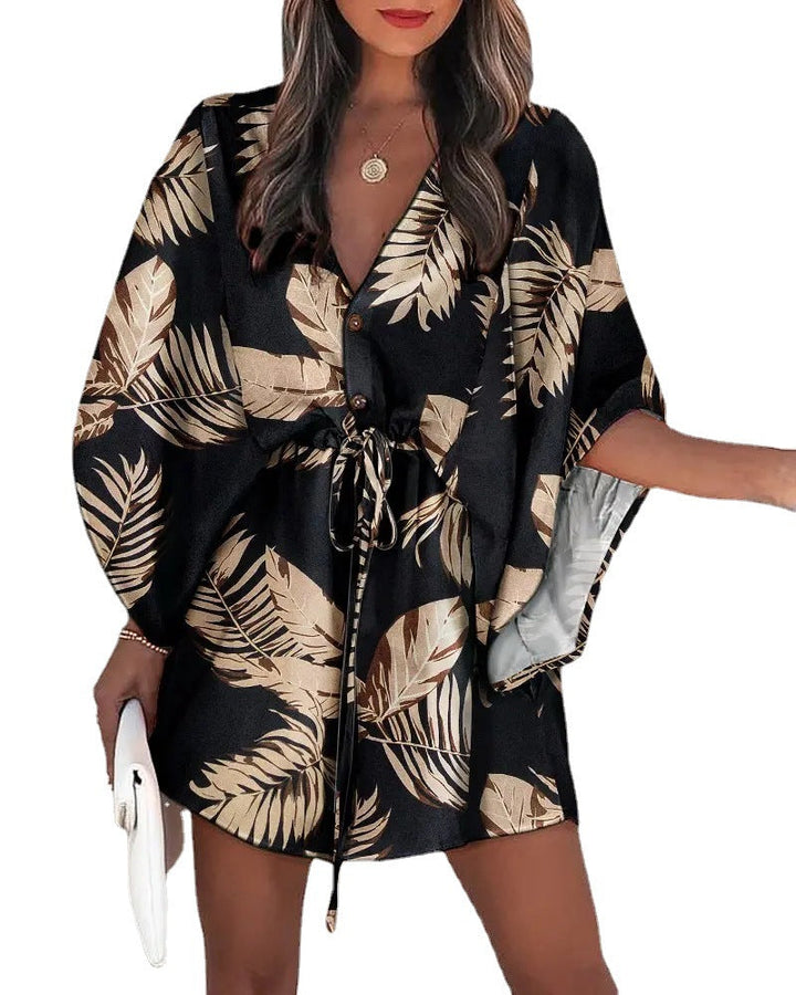 Damen angehendes Strandkleid mit eleganter Taillenbindung und einzigartigem Muster Drune