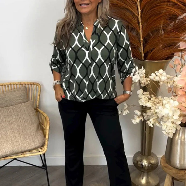 Damen Bluse mit graphischem Muster und seitlichen Taschen Drune