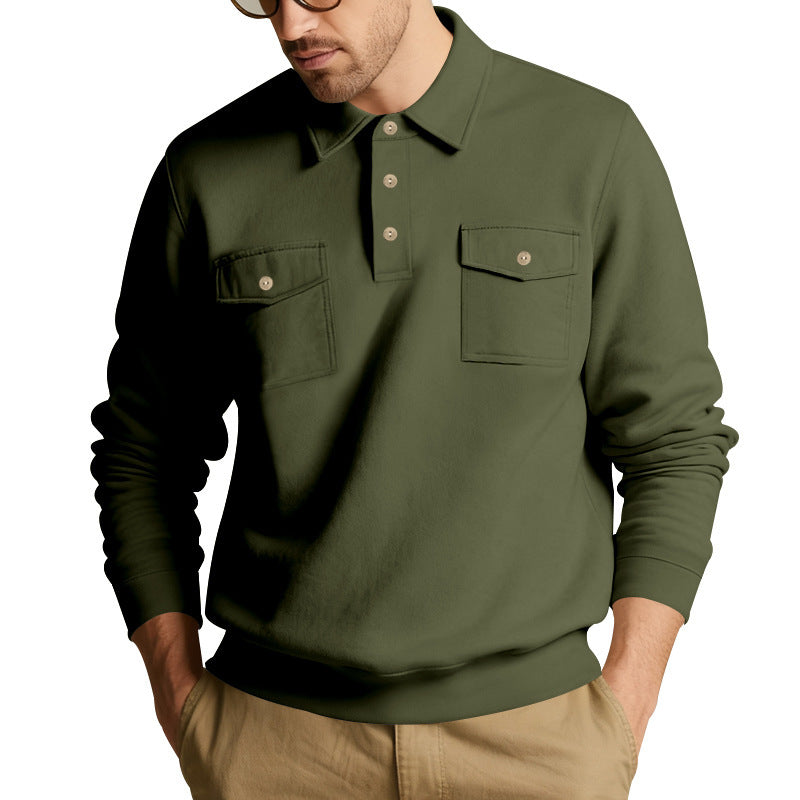 Herren Sweatshirt mit doppelten Brusttaschen und modernem Kragen Drune