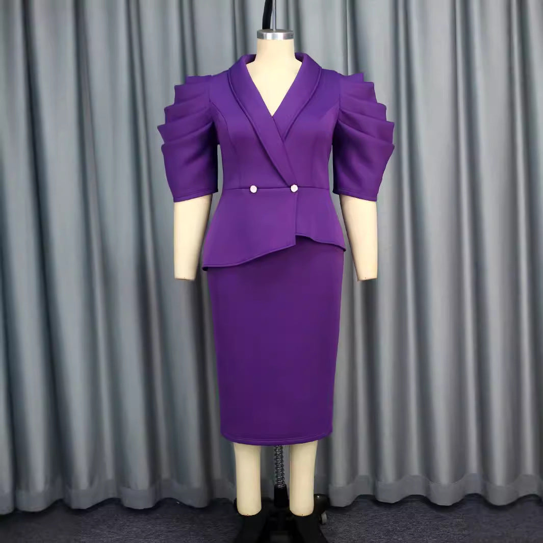 Damen Elegantes Etui-Kleid mit voluminösen Puffärmeln Drune