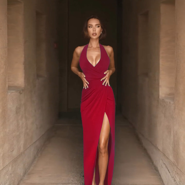 Damen Abendkleid mit verführerischem V-Ausschnitt und eleganter Drapierung Drune