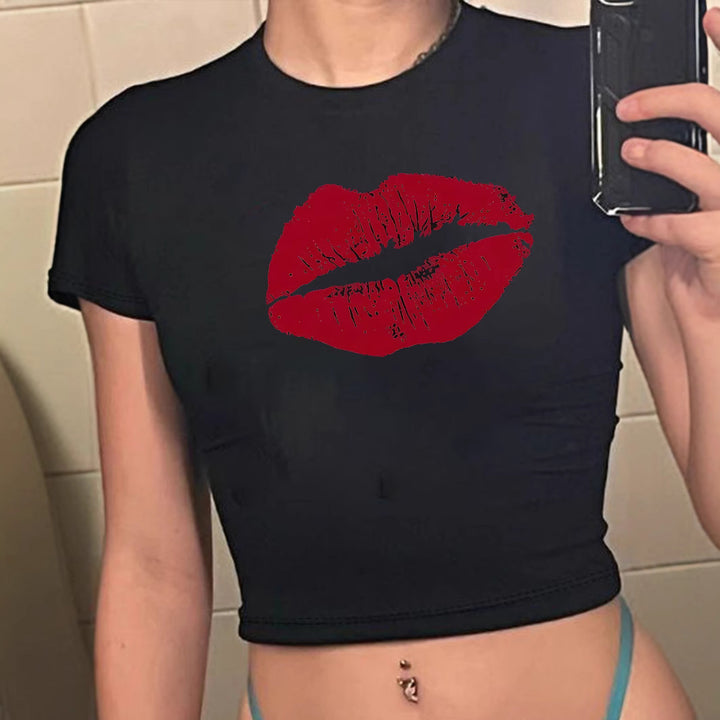 Damen Crop-T-Shirt mit kreativem Totenkopf-Design und figurbetontem Schnitt Drune