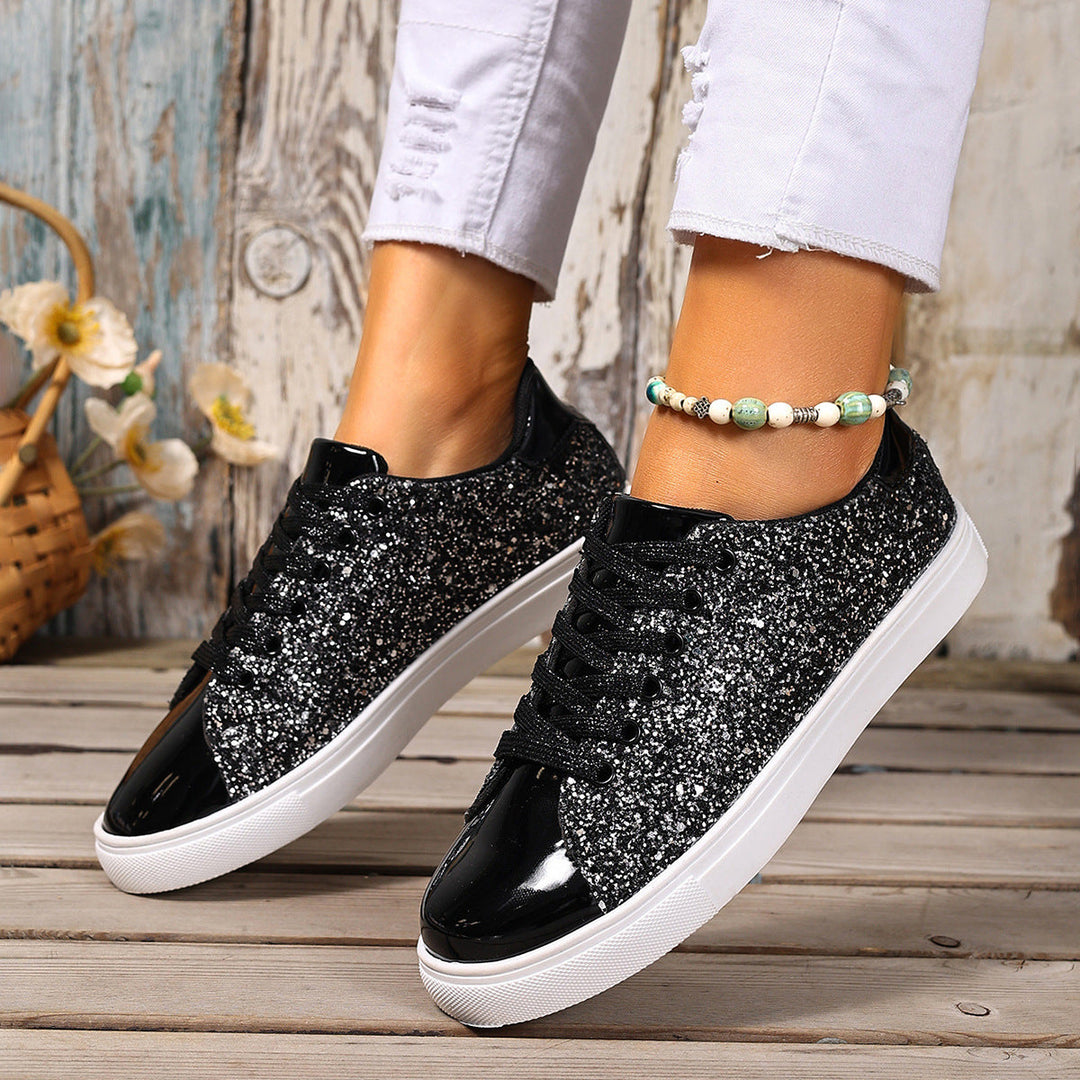 Damen Glitzernde Sneakers mit verspiegelter Zehenkappe und bequemer Polsterung Drune