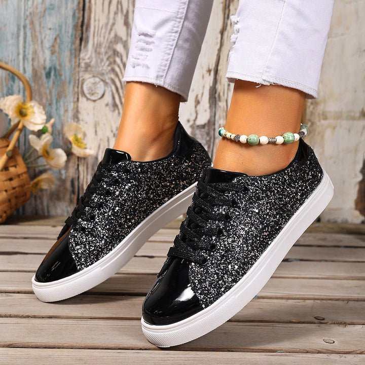 Damen Glitzernde Sneakers mit verspiegelter Zehenkappe und bequemer Polsterung Drune
