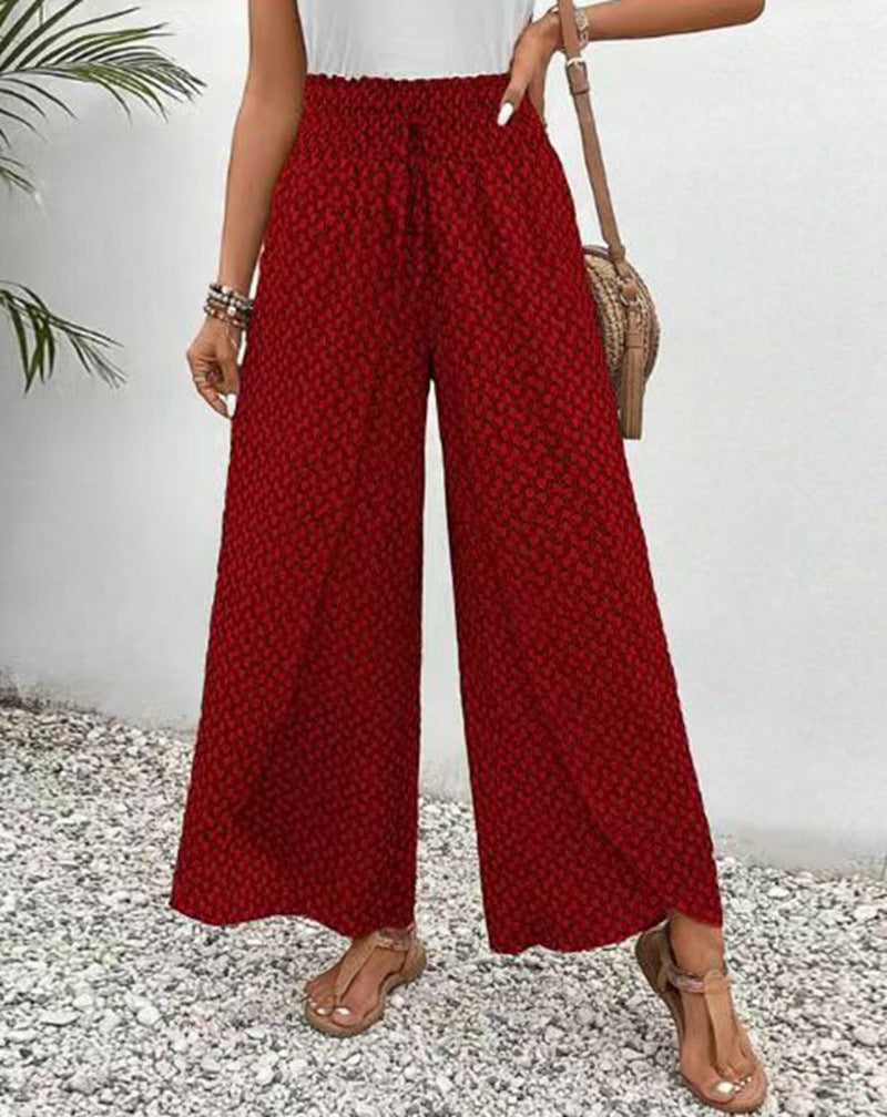 Damen Weitgeschnittene Hochbundhose mit elastischem Taillenband und grafischem Muster Drune