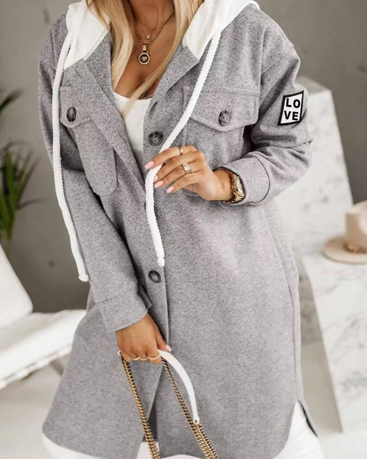 Damen Oversized Kapuzenjacke mit stylischen Knopfdetails und Einschubtaschen Drune