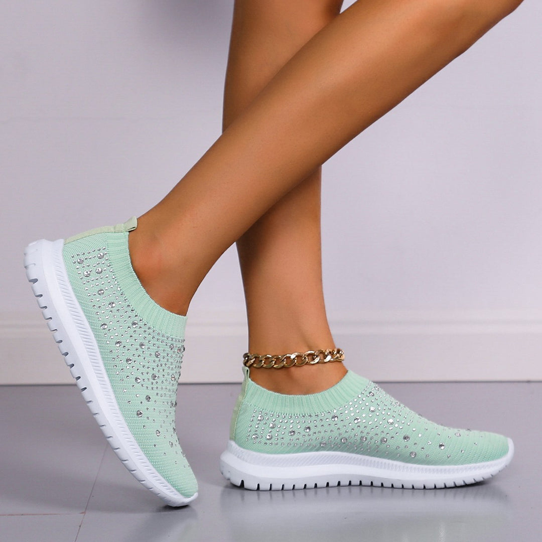 Damen Sneakers mit funkelnden Strass-Applikationen und elastischem Strick-Obermaterial Drune