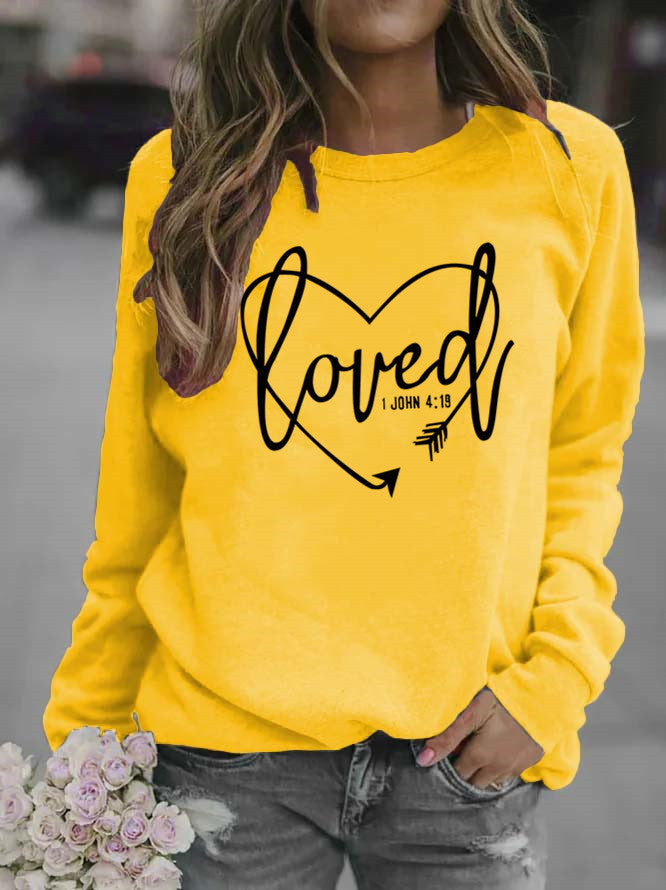 Damen Sweatshirt mit herzförmigem Aufdruck und inspirierender Botschaft Drune