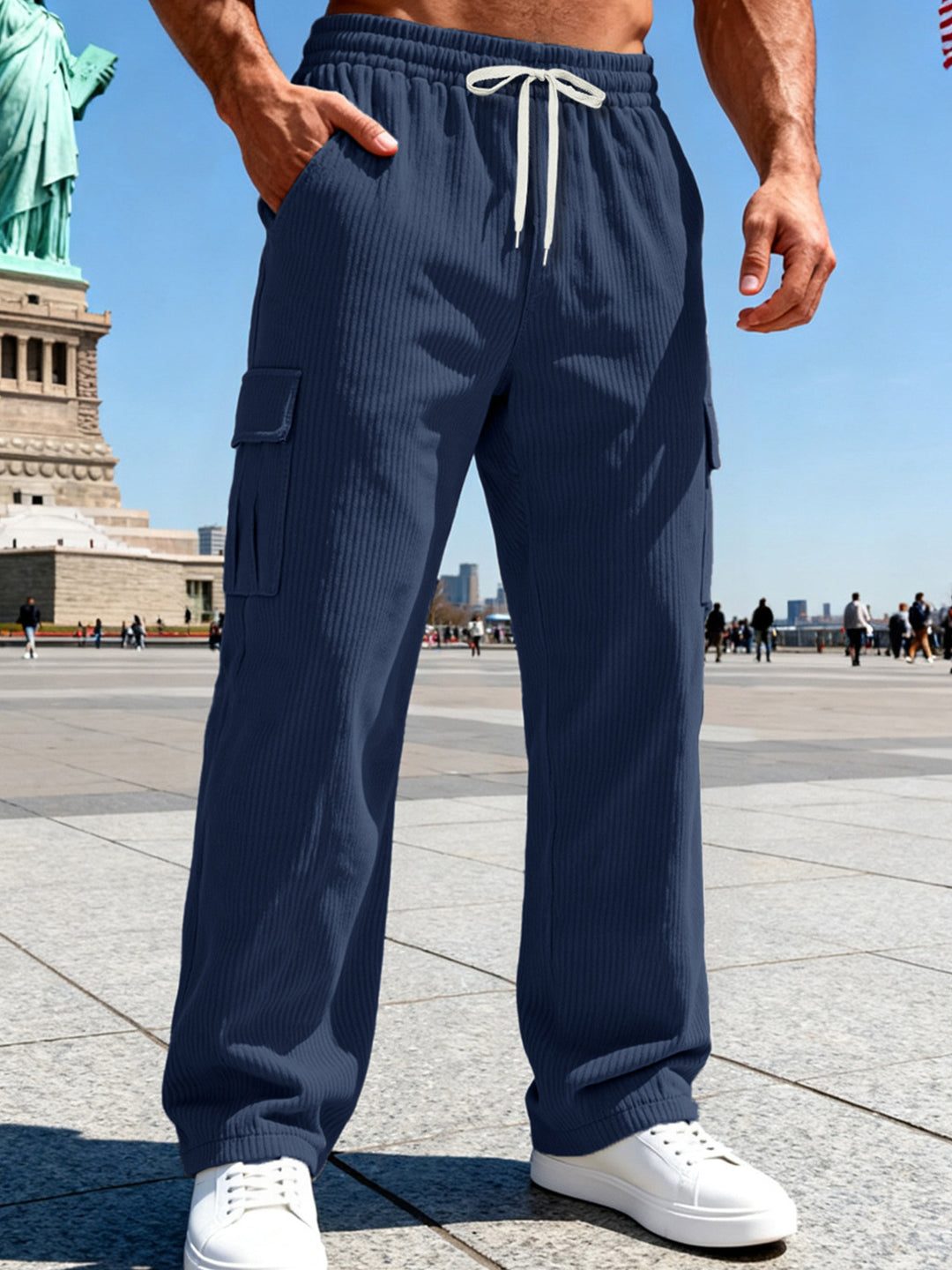 Herren nan gerippte Cargo-Jogginghose mit elastischem Tunnelzugbund und seitlichen Pattentaschen Drune