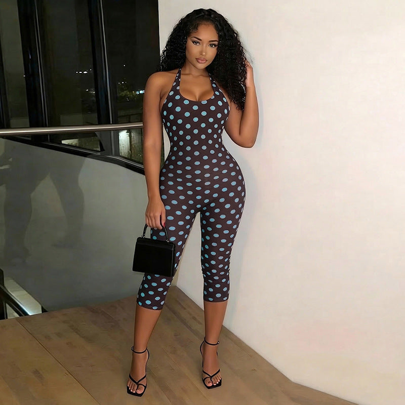 Damen Sportanzug mit Polka-Dots und tiefem V-Ausschnitt Drune