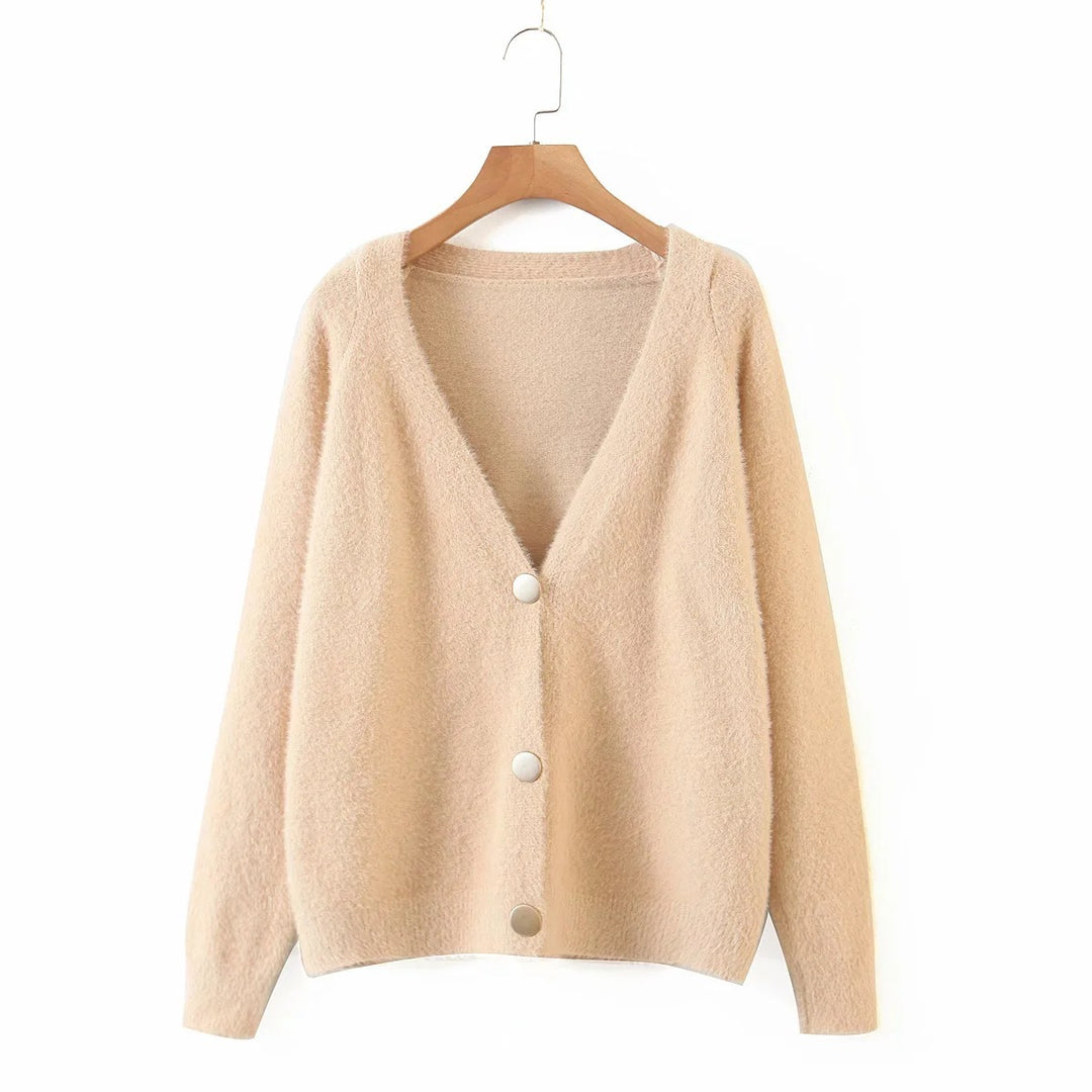 Damen kuschelige Strickjacke mit großen Knöpfen und oversize Passform Drune