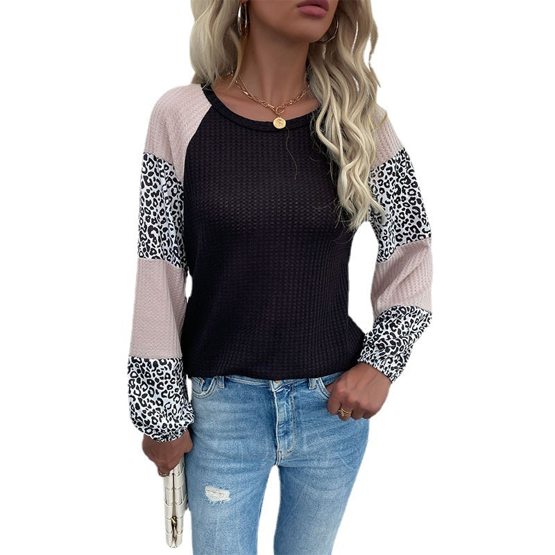 Damen modisches Oberteil mit tierischem Druck und eleganten Puffärmeln Drune