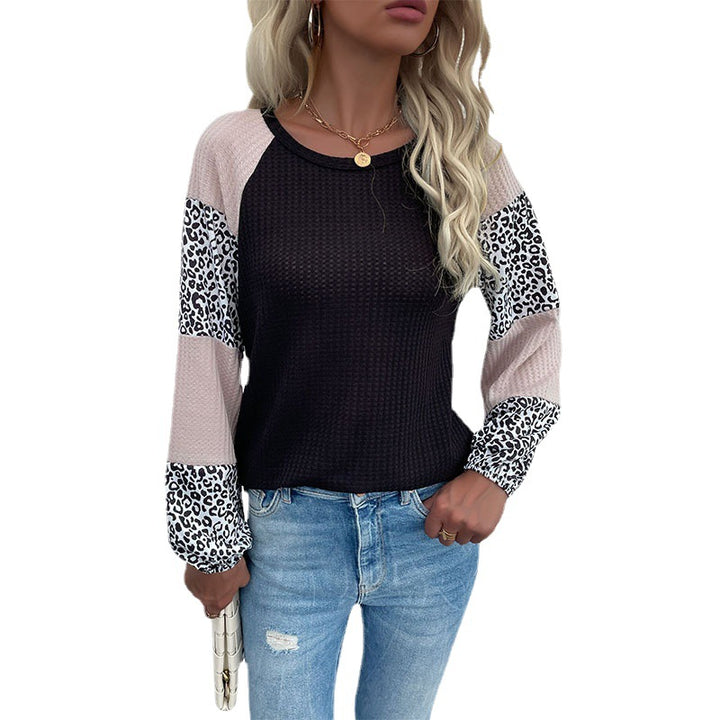Damen modisches Oberteil mit tierischem Druck und eleganten Puffärmeln Drune