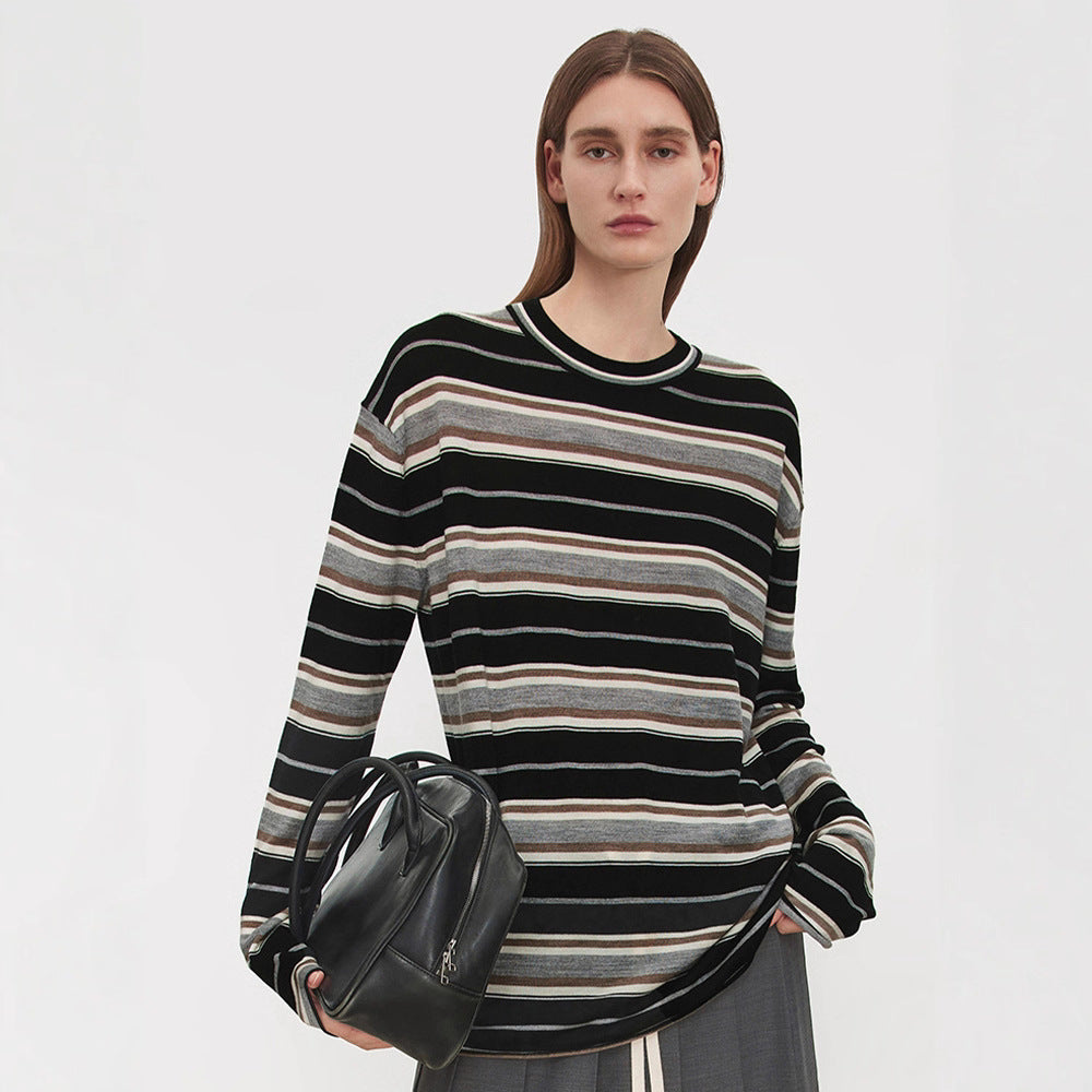 Damen Langarmshirt mit modischem Streifenmuster Drune