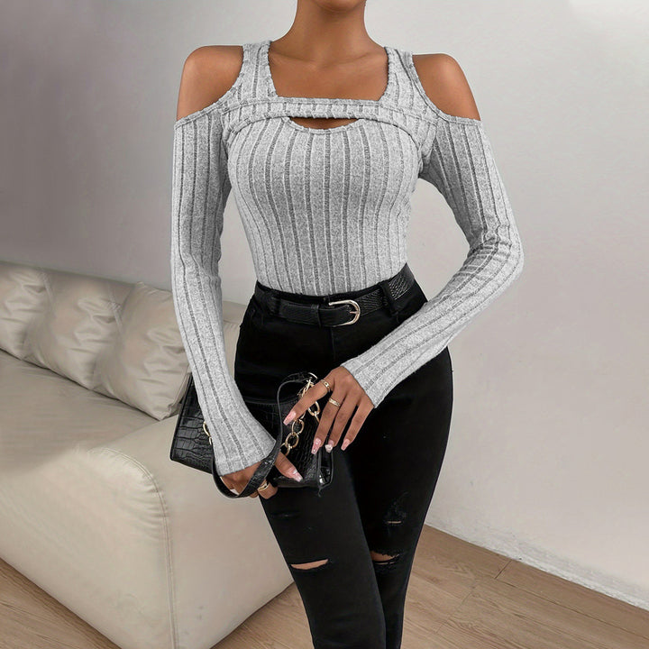 Damen Langarm-Top mit strukturiertem V-Ausschnitt und Cut-Out-Details Drune