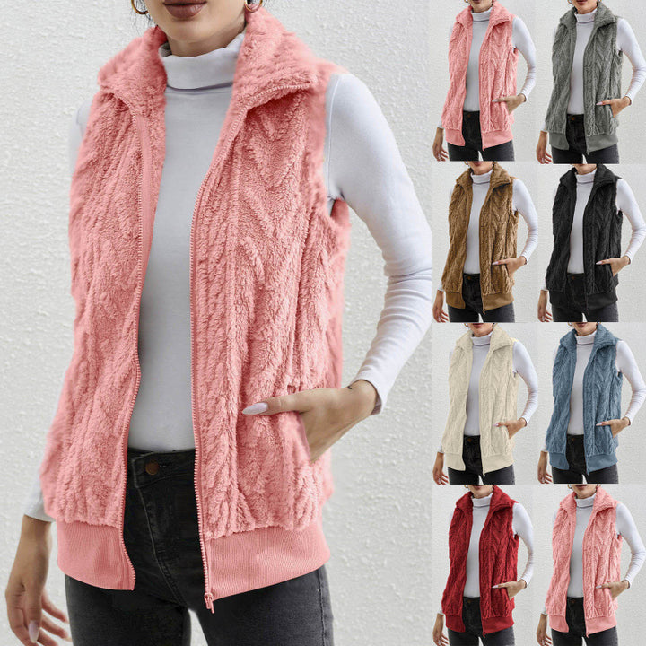 Damen kuschelige Fleecejacke mit Stehkragen und praktischen Taschen Drune