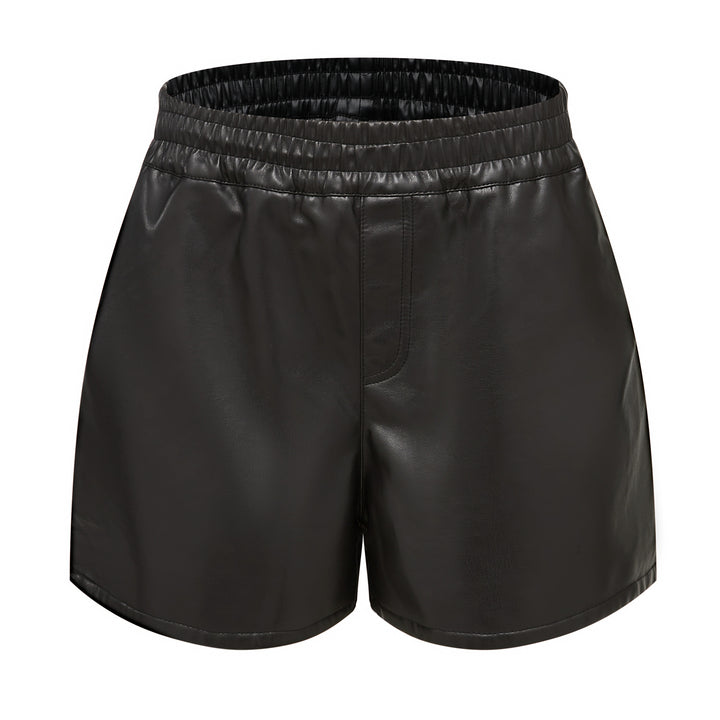 Damen modische High-Waist Shorts aus Kunstleder Drune