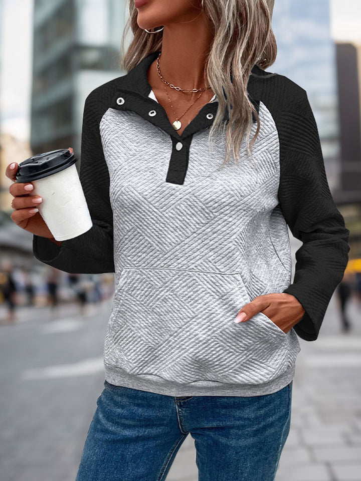 Damen modischer Stehkragen-Pullover mit strukturierter Oberfläche Drune
