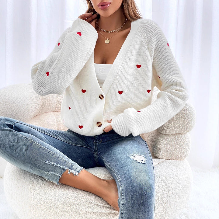 Damen Strickjacke mit Herzapplikationen und Knopfverschluss Drune