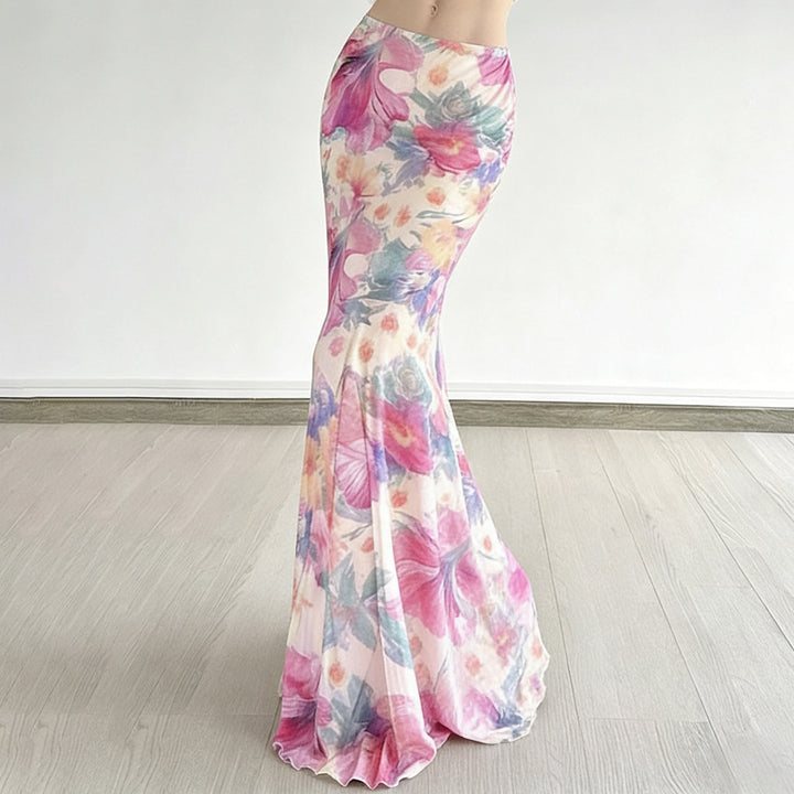 Damen Fließender Maxirock mit floralem Design und schwingendem Saum Drune