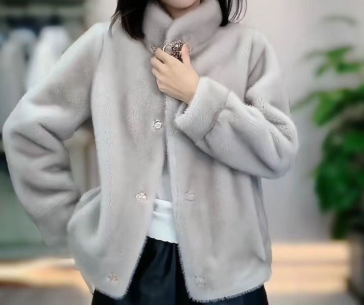 Damen Kuschelige Fleecejacke mit modischen Knopfdetails Drune