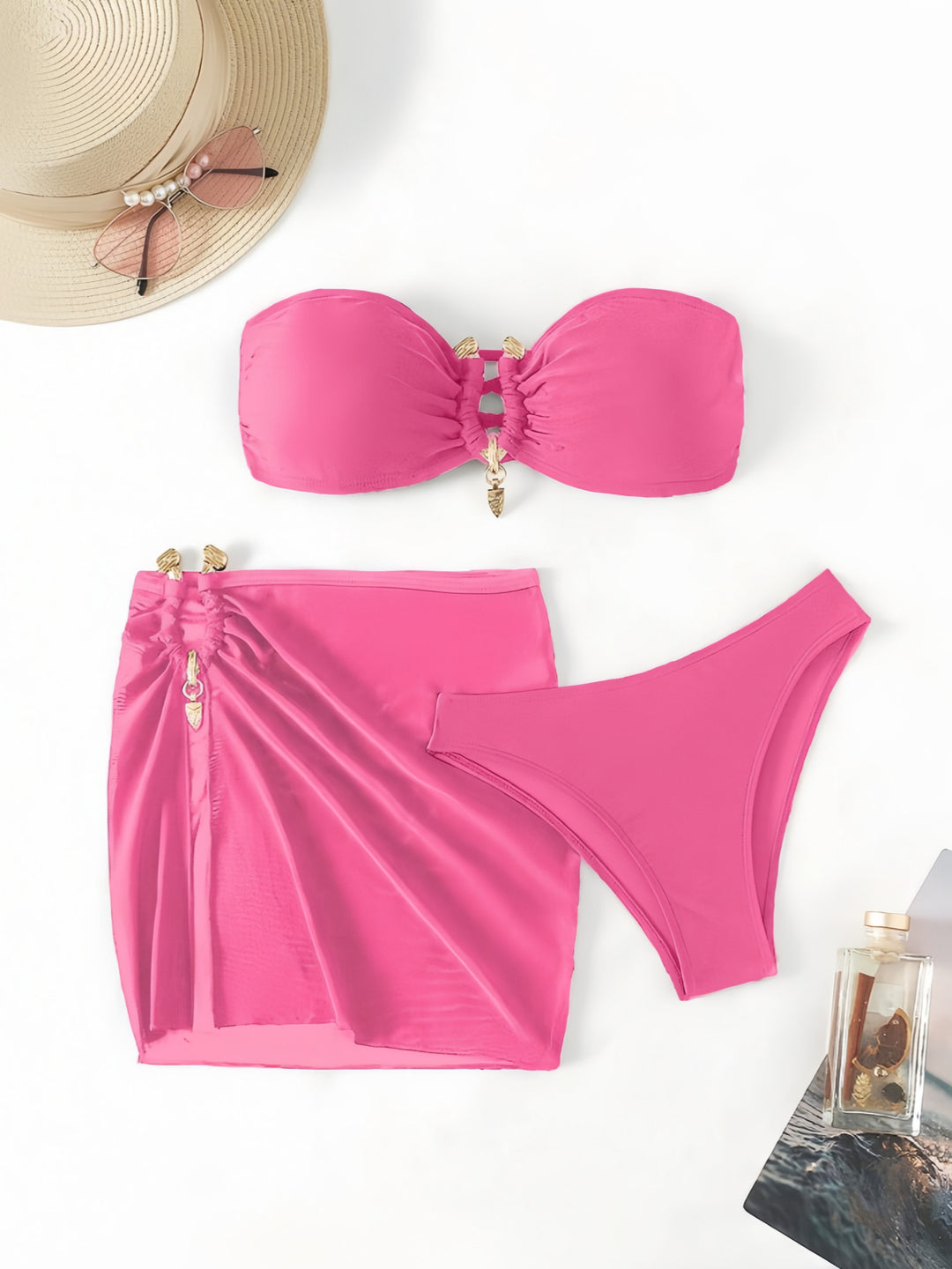 Damen Bandeau-Bikini-Set mit eleganter Rock-Overlay Drune