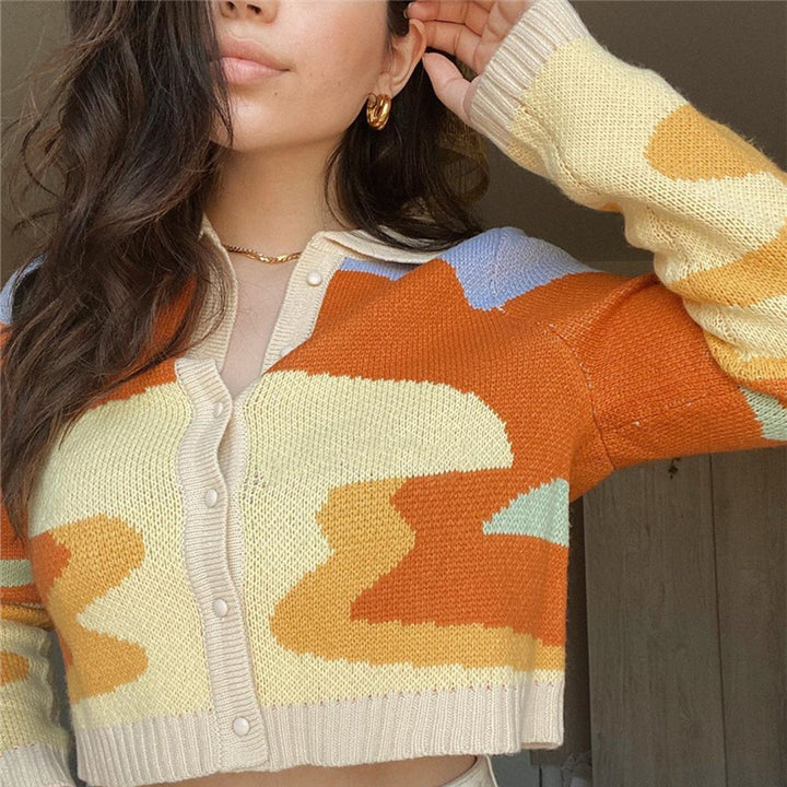 Damen stylischer Strick-Cardigan mit modernen Farbverläufen und Knopfleiste Drune