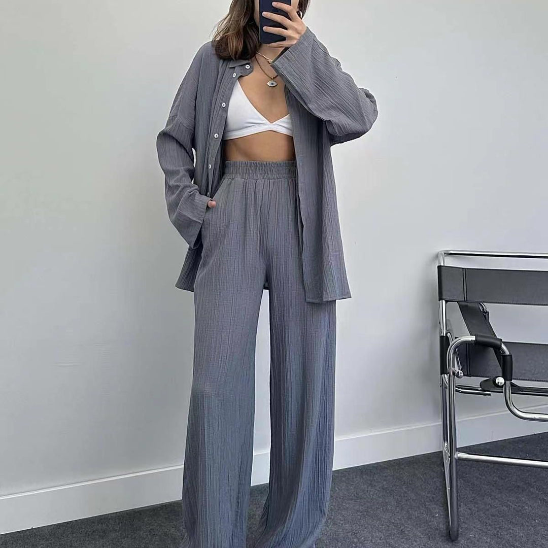 Damen lässiges Übergrößen-Hemd und lockere Hose Set Drune