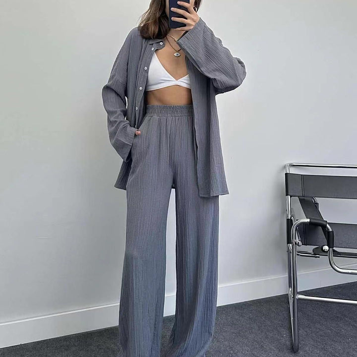 Damen lässiges Übergrößen-Hemd und lockere Hose Set Drune
