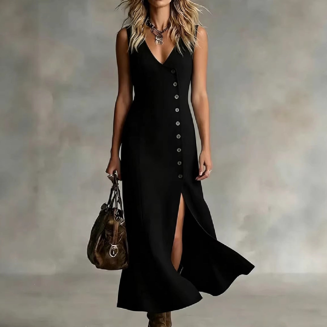 Damen Maxikleid mit elegantem V-Ausschnitt und seitlichem Schlitz Drune
