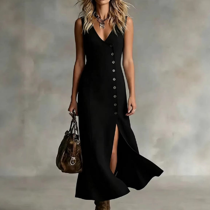 Damen Maxikleid mit elegantem V-Ausschnitt und seitlichem Schlitz Drune