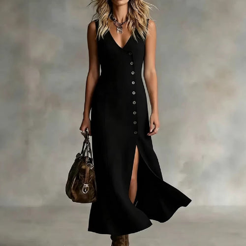 Damen Maxikleid mit elegantem V-Ausschnitt und seitlichem Schlitz Drune