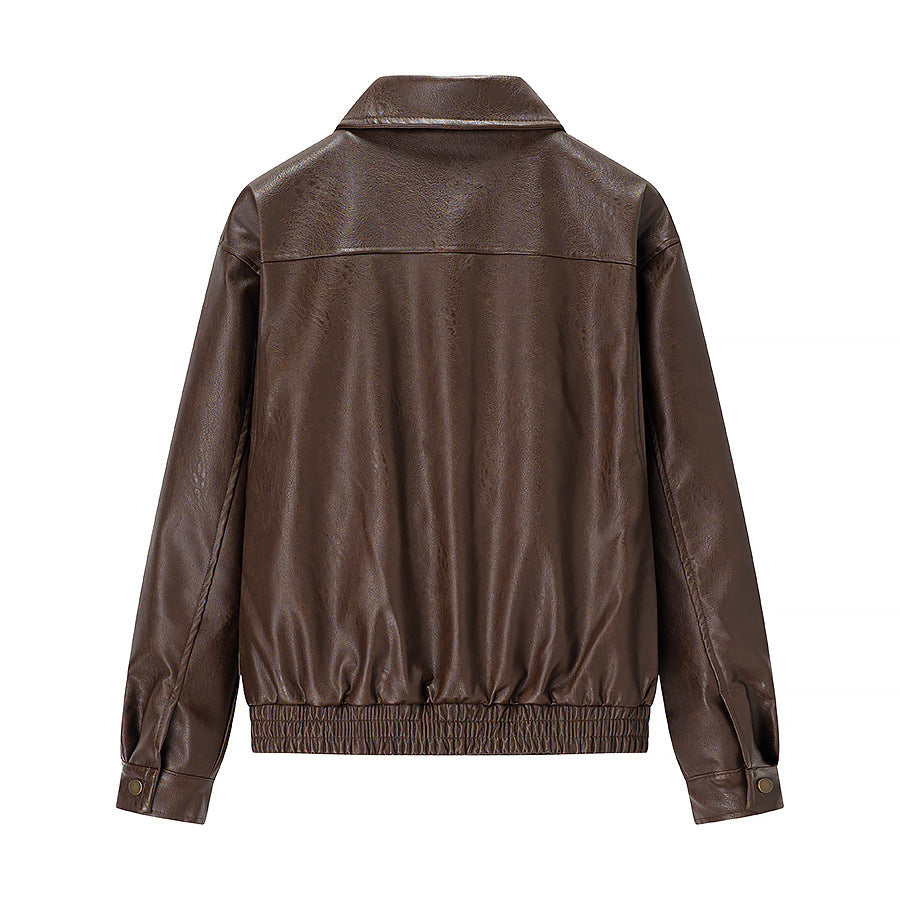 Damen Modische Kunstlederjacke mit praktischen Taschen und lässigem Schnitt Drune