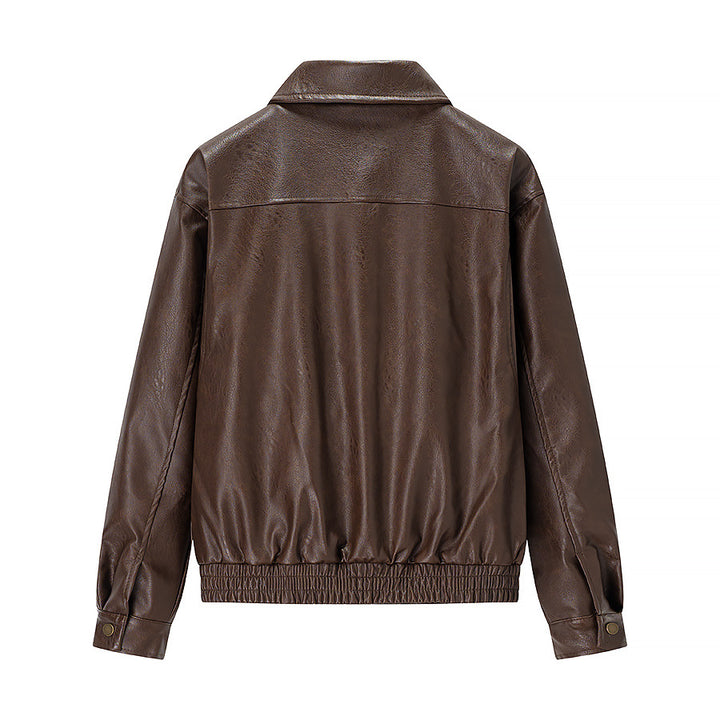 Damen Modische Kunstlederjacke mit praktischen Taschen und lässigem Schnitt Drune