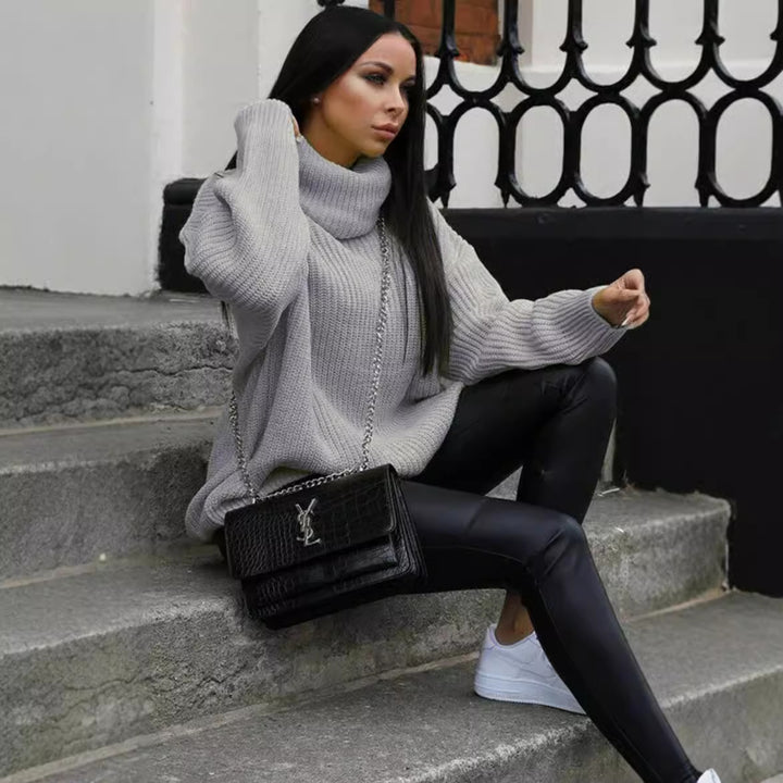 Damen Grobstrickpullover mit hohem Kragen und lässigem Schnitt Drune