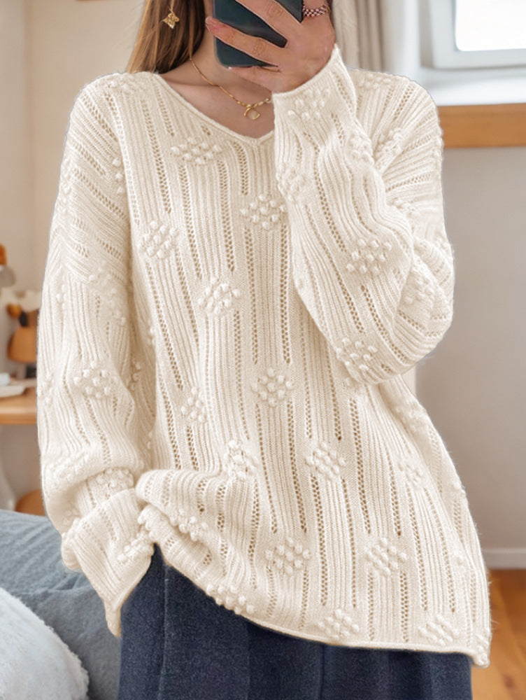 Damen Strickpullover mit detailliertem Muster und V-Ausschnitt Drune