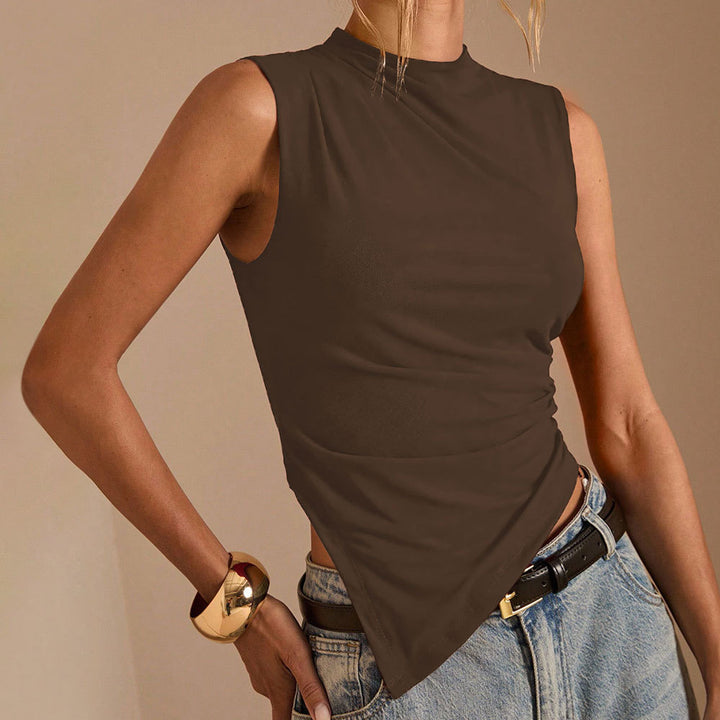 Damen Elegantes asymmetrisches Oberteil mit hohem Kragen und Drapierung Drune