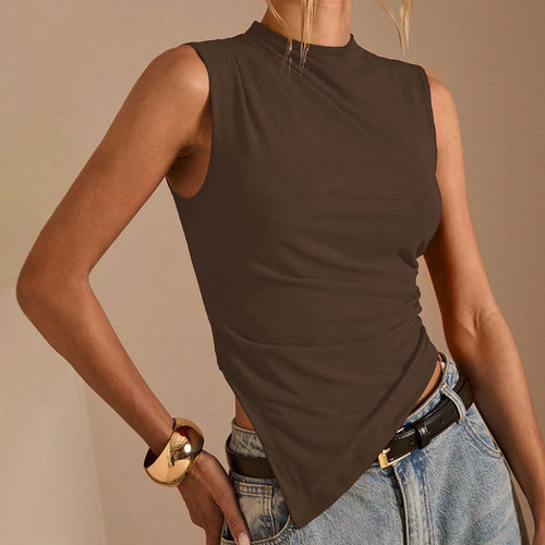 Damen Elegantes asymmetrisches Oberteil mit hohem Kragen und Drapierung Drune