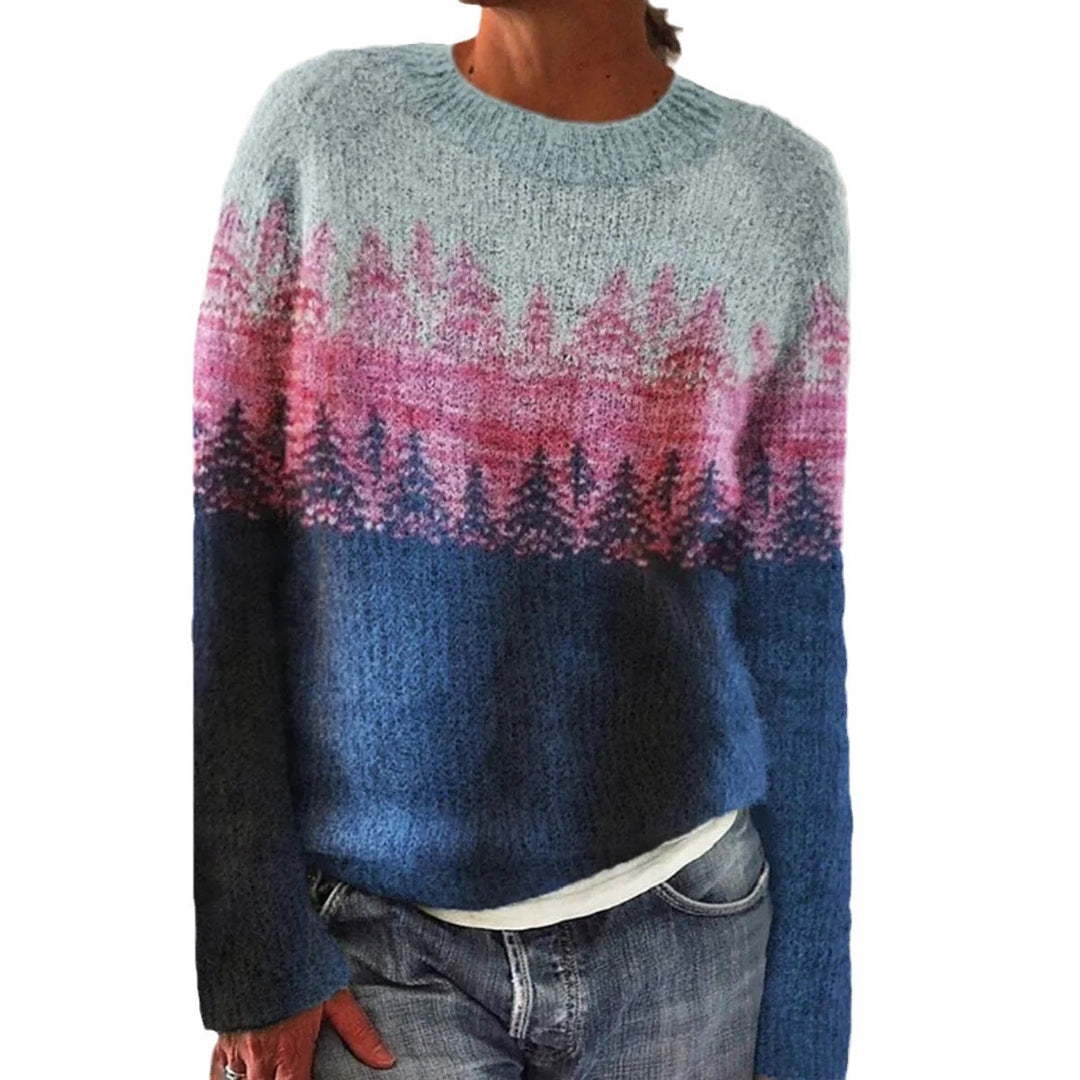 Damen kuscheliger Pullover mit lebhaftem Landschaftsmuster Drune