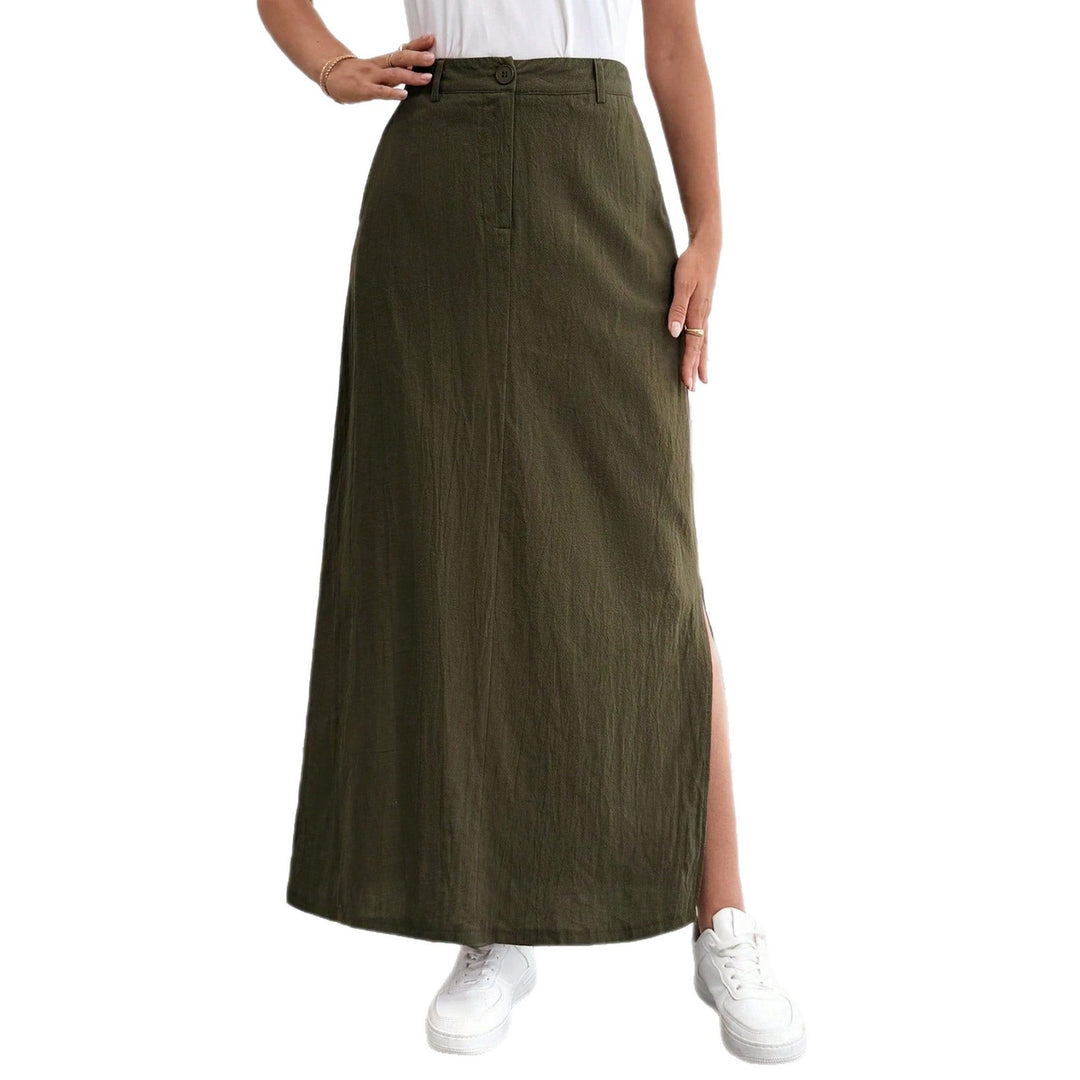 Damen Maxirock im lässigen Stil mit seitlichem Schlitz und hohem Taillenbund Drune
