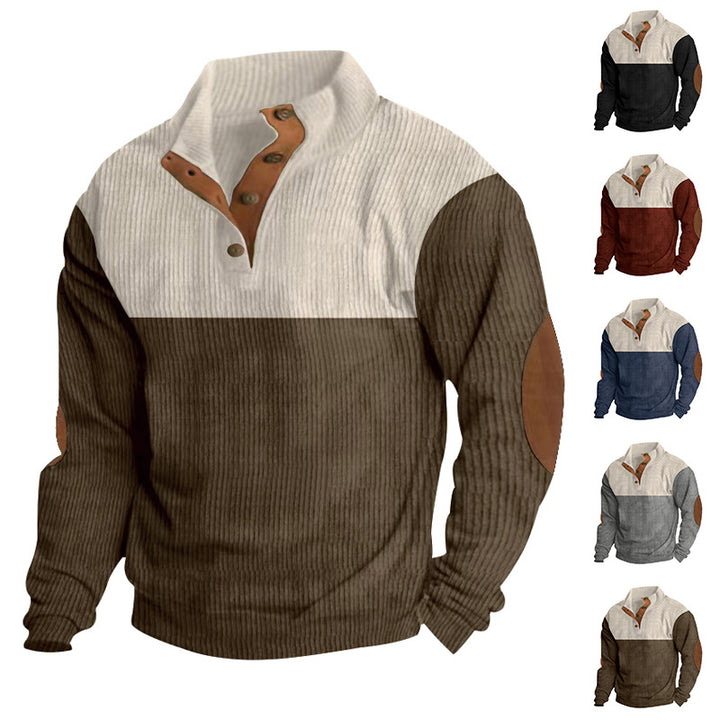 Herren nan Troyer Strickpullover mit Rippstruktur und Ellenbogen-Patches Drune