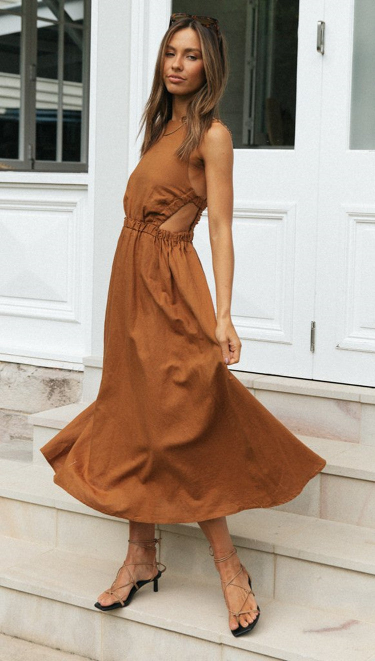 Damen elegantes Sommermaxikleid mit raffiniertem Schnitt und verstellbarem Taillenzug Drune