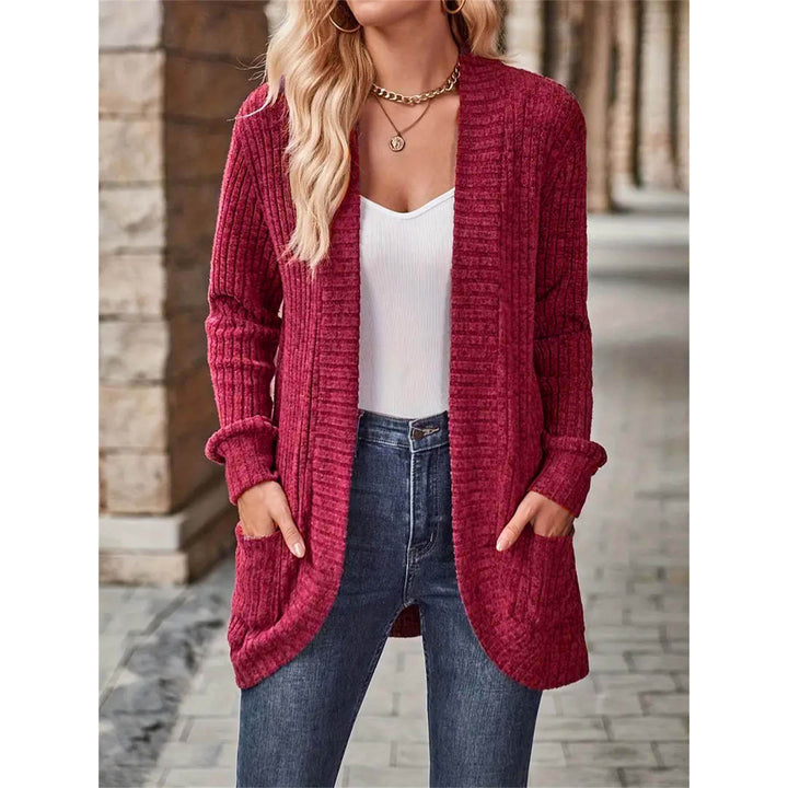 Damen Strickjacke mit offenen Front und modischem Rippenstruktur Drune